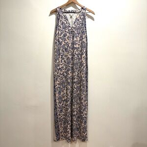 J Jill Maxi Dress Floral V Neck Halter Sleeveless Pink Blue Large Pockets Resort